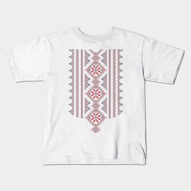 Palestinian Jordanian Realistic Embroidery Pattern #15 - Palestine Traditional Tatreez Cross Stitching Art Black-Red Kids T-Shirt by QualiTshirt